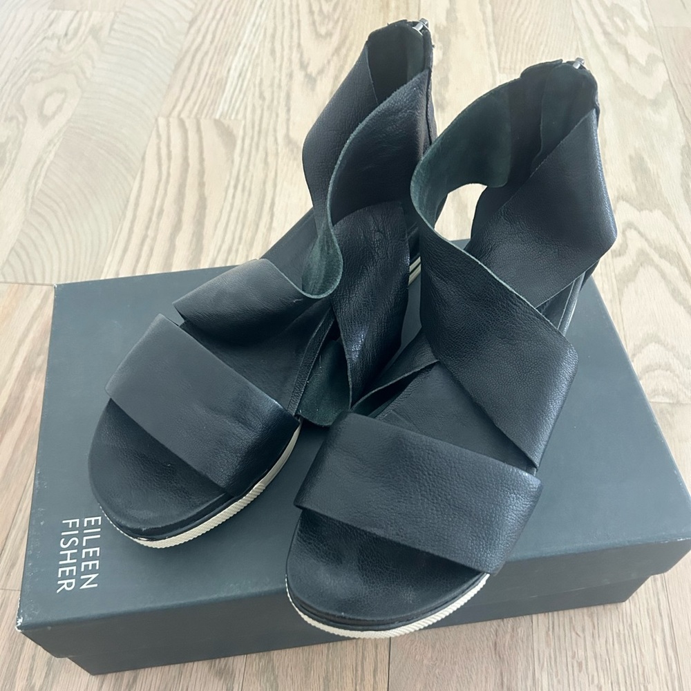 Eileen Fisher black platform sandals